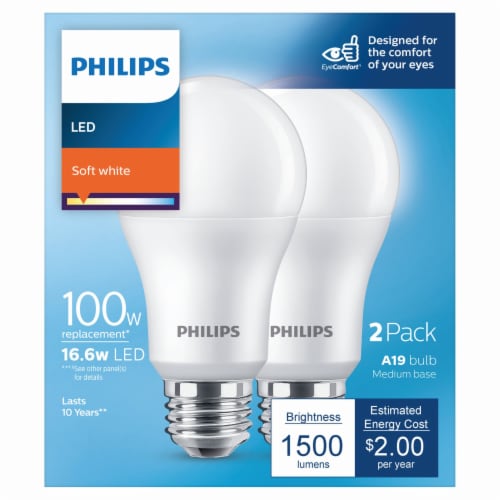 Philips 16.6-Watt (100-Watt) A19 LED Light Bulb - Soft White (2700K) Perspective: back
