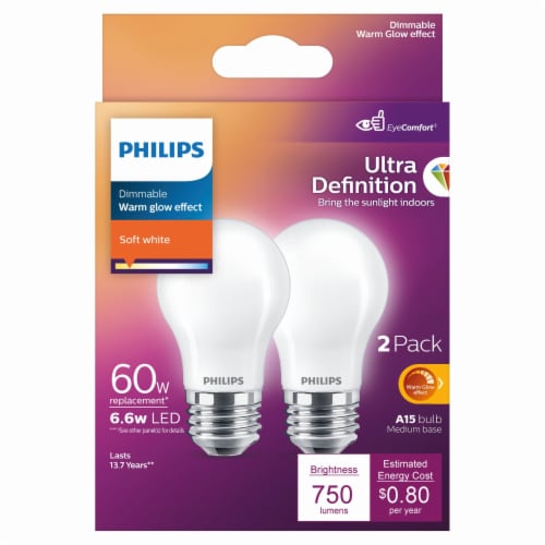 Philips LED 60-Watt Equiv 6.6-Watt A15 Frosted Ultra Definition Light Bulb Soft White 2700K Perspective: back