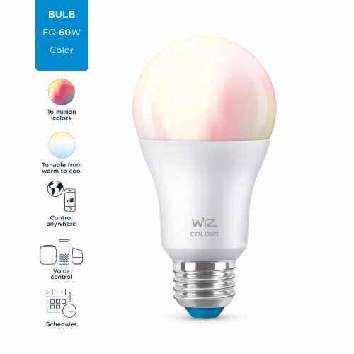 WiZ 8.8 watts 60-Watt A19 Smart Color Light Bulb Multi Color and Kelvin Perspective: back