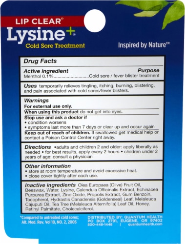Quantum Health Lip Clear Lysine+ Cold Sore Treatment Perspective: back