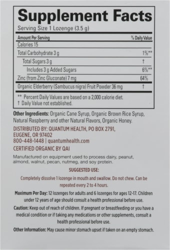 Quantum Health® Therazinc® Elderberry Raspberry Dietary Supplement Perspective: back