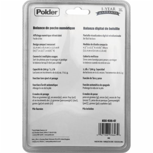 Polder® Digital Pocket Food Portion Scale Perspective: back