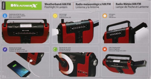 Weatherx WR383R with Flashlight Solar Handcrank Weatherband AM/FM Radio - Red/Black Perspective: back