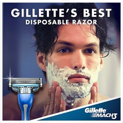 Gillette Mach3 Men's Smooth Blue Pivot 3-Blade Disposable Razors Perspective: back