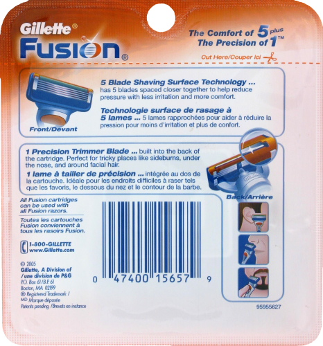 Gillette® Fusion® Razor Cartridges Perspective: back