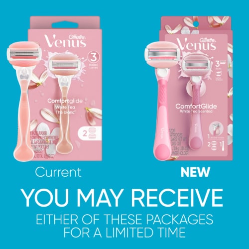 Gillette Venus ComfortGlide Women's White Tea Scented 3-Blade Razors Handle and Refill Cartridges Perspective: back