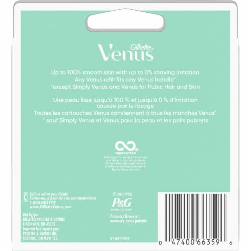 Gillette® Venus Sensitive Smooth Skin Elixir Women's Razor Blade Refills Cartridges Perspective: back