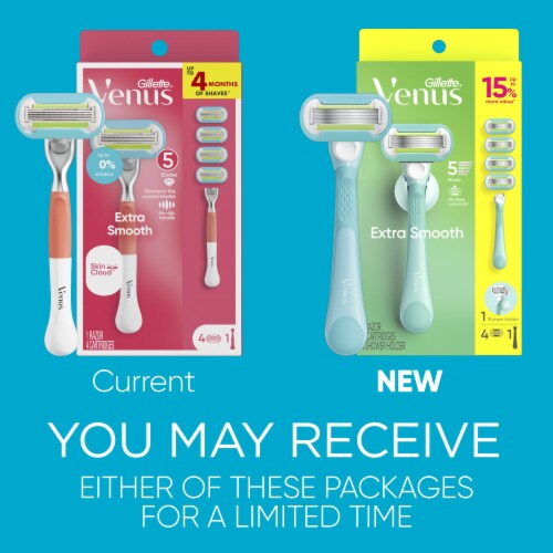 Gillette Venus Extra Smooth Women's 5-Blade Razor Handle + Blade Refill Cartridges Value Pack Perspective: back
