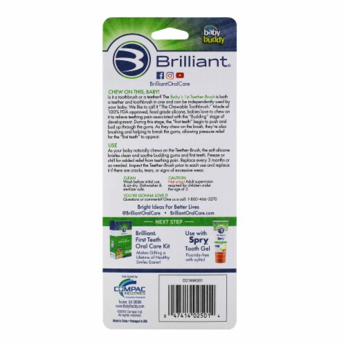 Brilliant Babys 1st Teether-Brush Silicone, No-BPA Chewable Brush 2pk, Grn-Clear Perspective: back