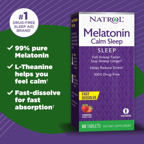 Natrol® Melatonin Sleep Aid Supplement Calm Sleep Strawberry Flavored Fast Dissolve Tablets Perspective: back