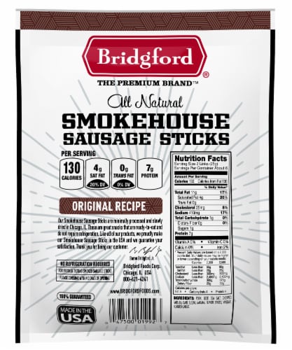 Bridgford® All Natural Original Smokehouse Sausage Sticks Perspective: back