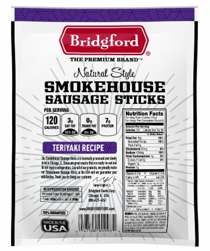 Bridgford® Teriyaki Natural Style Smokehouse Sausage Sticks Perspective: back