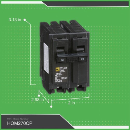 Square D Homeline 70A DoublePole Standard Trip Circuit Breaker