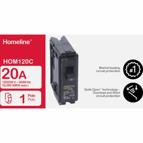 Square D Homeline 20A SinglePole Standard Trip Circuit Breaker HOM120C