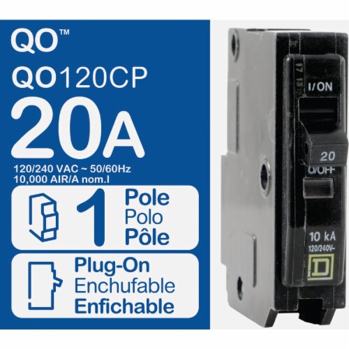SQUARE D 20A, 1 Pole Miniature Circuit Breaker, QO, 120/240V AC, - QO120HID
