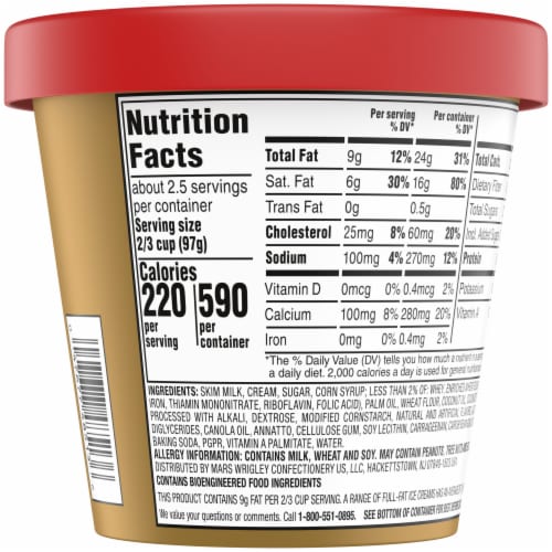 TWIX Caramel and Fudge Swirl Ice Cream Reduced Fat Caramel Ice Cream and Twix Candy Bar Pieces Perspective: back