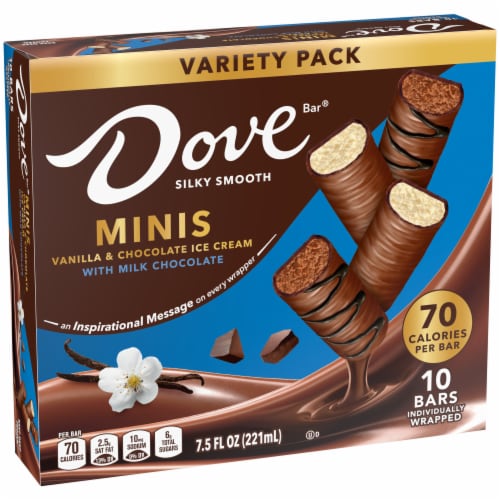 DOVE Vanilla & Chocolate Ice Cream Mini Milk Chocolate Individually Wrapped Ice Cream Bar Assortment Perspective: back