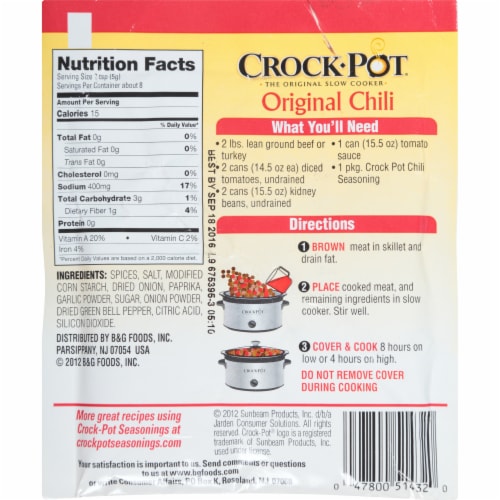 Crock-Pot Original Chili Seasoning Mix Perspective: back
