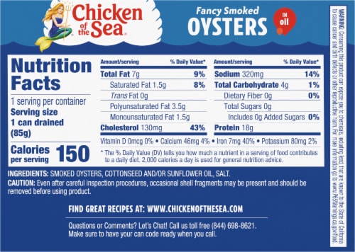 Chicken of the Sea Smoked Oysters in Oil Perspective: back