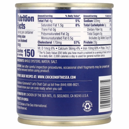 Chicken of the Sea® Canned Whole Oysters Perspective: back