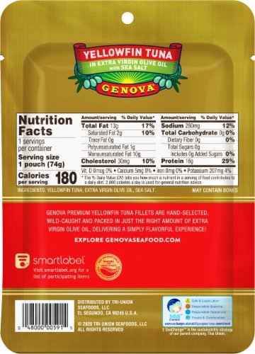 Genova Yellowfin Tuna in Extra Virgin Olive Oil with Sea Salt Perspective: back