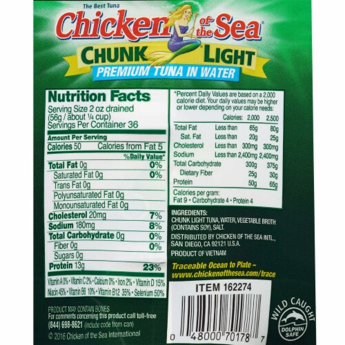 Chicken of the Sea Tuna Chunk Light - 7 Ounces - 12 ct Perspective: back