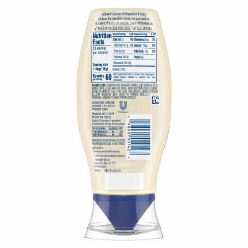 Hellmann's Avocado Oil with a Hint of Lime Mayonnaise Dressing Perspective: back
