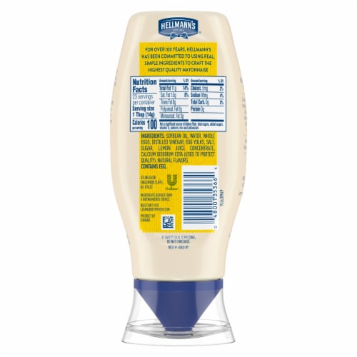 Hellmann's Real Mayo Squeeze Bottle Real Mayonnaise Perspective: back