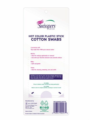 Swisspers Hot Color Plastic Stick Cotton Swabs Perspective: back