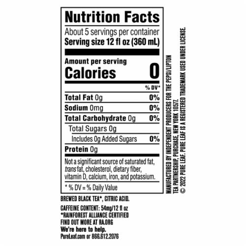 Pure Leaf® Real Brewed Unsweetened Black Tea Perspective: back