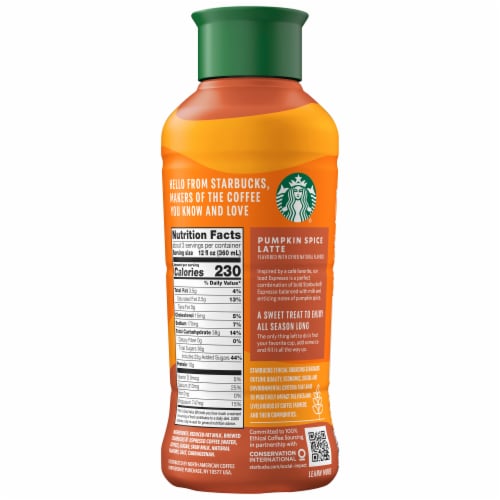 Starbucks Pumpkin Spice Latte Espresso Beverage, 40 Fl Oz Bottle Perspective: back
