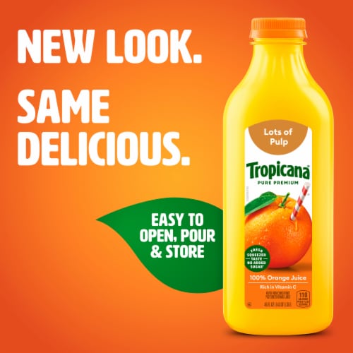 Tropicana Pure Premium Original Lots Of Pulp No Sugar Added 100% Orange Juice Perspective: back