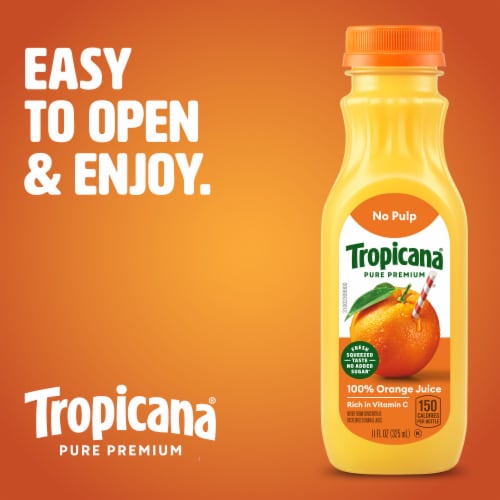 Tropicana Pure Premium Original No Pulp No Sugar Added Single Serve 100% Orange Juice Perspective: back