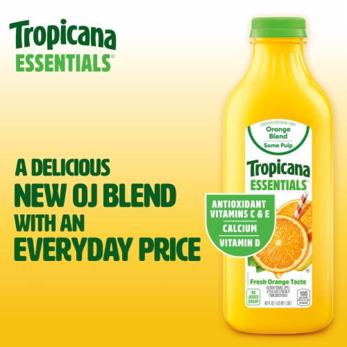 Tropicana Essentials Flavored Orange Juice Beverage Blend With Other Fruit, Some Pulp, 46 fl oz Perspective: back