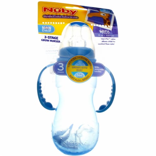 Nuby 3 Stage Baby Bottle with Handles, 3m+, Standard Neck, 11 oz Perspective: back
