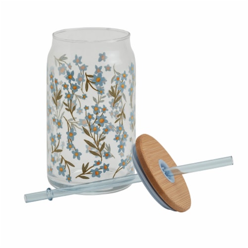 Tabletops Unlimited Smart Planet Lacey Soda Can Glass Tumbler with Bamboo Lid & Straight Straw Perspective: back