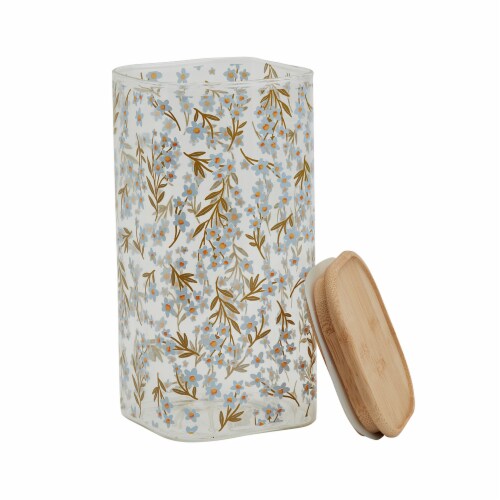 Tabletops Unlimited Smart Planet Lacey Glass Canister with Bamboo Lid Perspective: back