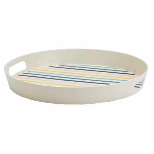 Smart Planet Striped Bamboo Fiber Round Serve Tray With Handles Perspective: back