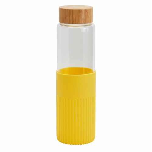 Smart Planet Yellow Median Glass Water Bottle With Bamboo Lid & Silicone Sleeve Perspective: back