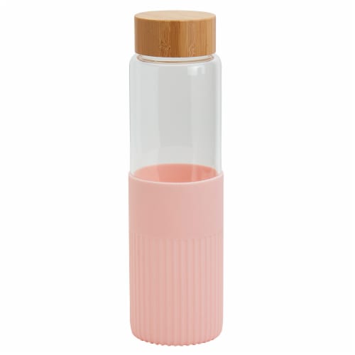 Smart Planet Pink Median Glass Water Bottle With Bamboo Lid & Silicone Sleeve Perspective: back