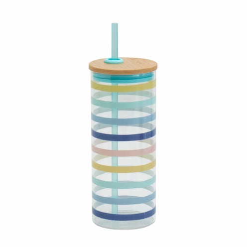 Smart Planet Striped Lucia Glass Tumbler With Bamboo Lid & Straw Perspective: back