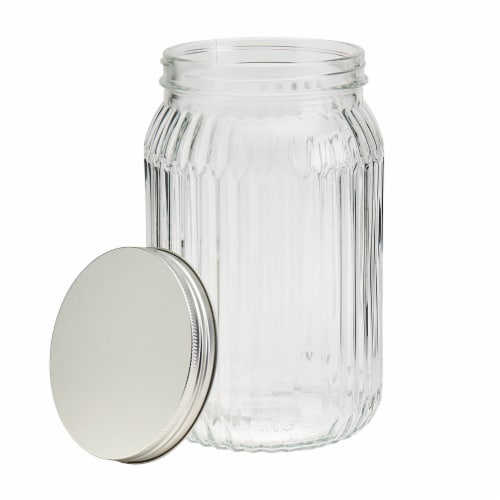 Mason Craft & More Ridge Glass Screw Lid Canister Perspective: back