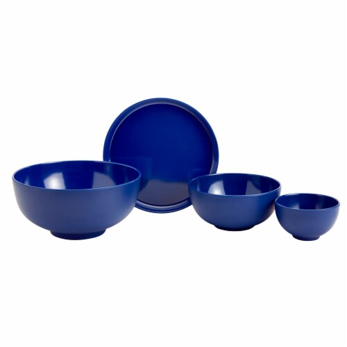 Tabletops Gallery Melamine Bowl and Plate Set – Blue Perspective: back