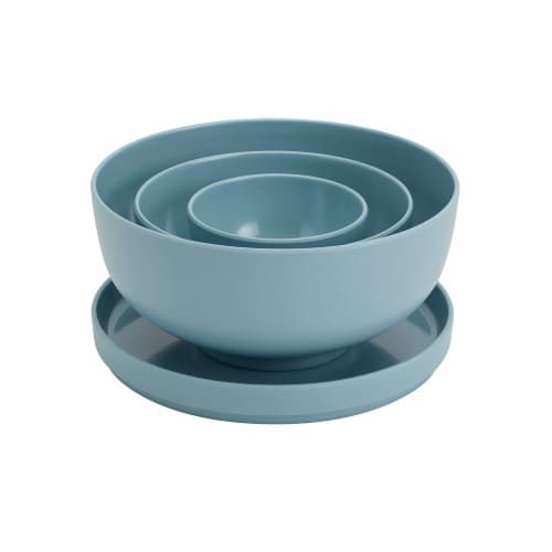 Tabletops Gallery Melamine Bowl and Plate Set – Light Blue Perspective: back