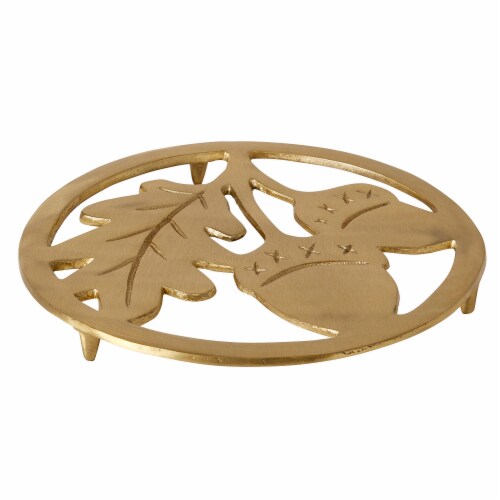 Tabletops Gallery 8 Inch Harvest Gold Metal Trivet Perspective: back
