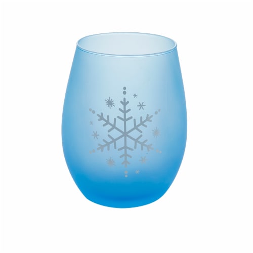 Tabletops Gallery 2 Piece Snowflake Stemless Wine Glass Set - Blue Perspective: back