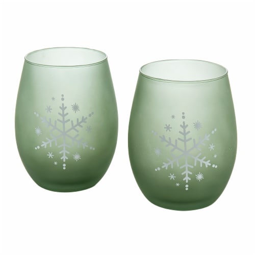 Tabletops Unlimited Snowflake Stemless Wine Glass Set - Green Perspective: back