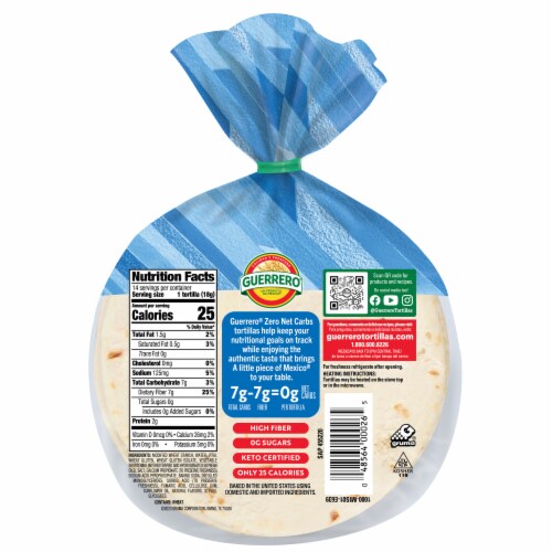 Guerrero Zero Net Carbs Original Street Taco Size Tortillas Perspective: back