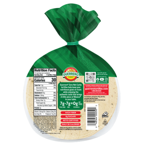 Guerrero Zero Net Carbs Jalapeno Street Taco Size Tortillas Perspective: back