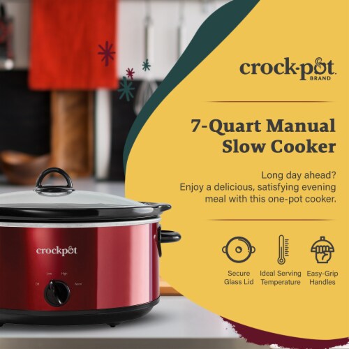 Crock-Pot 7 Quart Capacity Food Slow Cooker Home Cooking Kitchen Appliance, Red Perspective: back